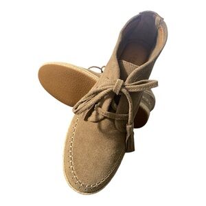 NEW Tan Crown Vintage Wedge Ankle Booties Suede Fringe Moccasin Boots women’s 8